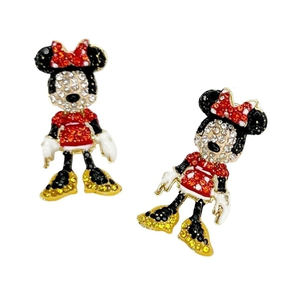 Disney x Baublebar Minnie Mouse Earrings Red Black Gold Crystals Dangle New NWT